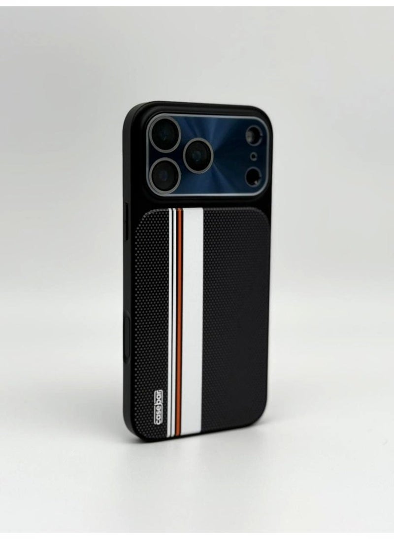 general CaseBar Retro Racing Series Case for iPhone 17 Pro Max – Dual-Color Heritage Edition – 3D Texture & Skin-Friendly Coating – Slim Shockproof Protective Cover (Black) - Image 3